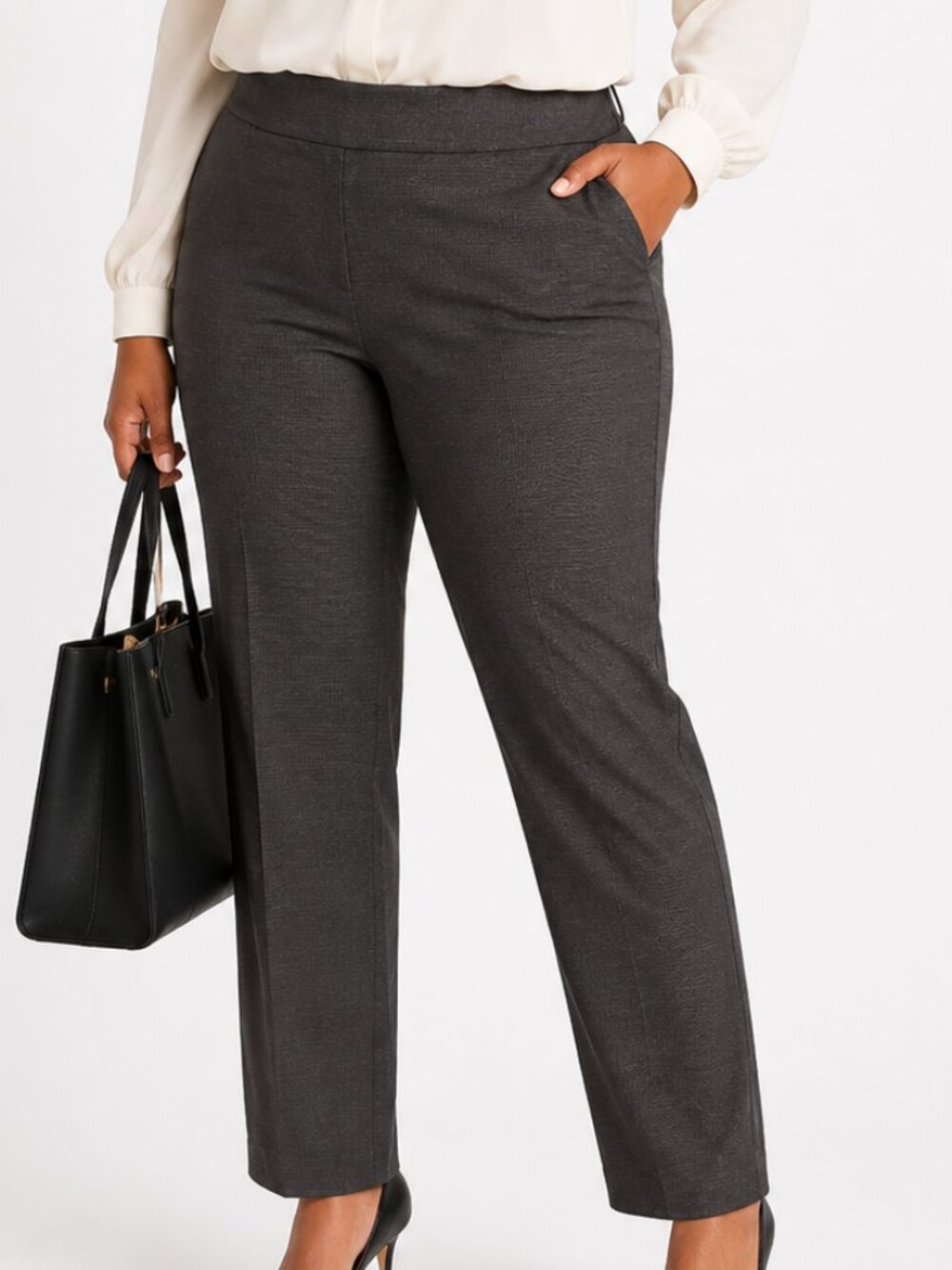 Dalia Gray Pull-On Career Pants Small | Stretch Slim Office Trousers